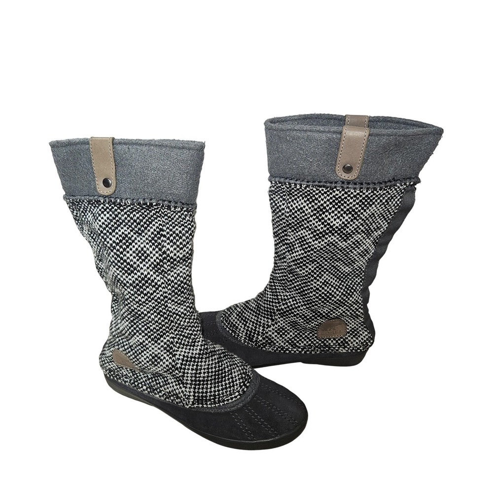 Sorel Boots Women 8 Gray Knit Suede‎ Mid Calf Winter Snow Cozy NL2120-010